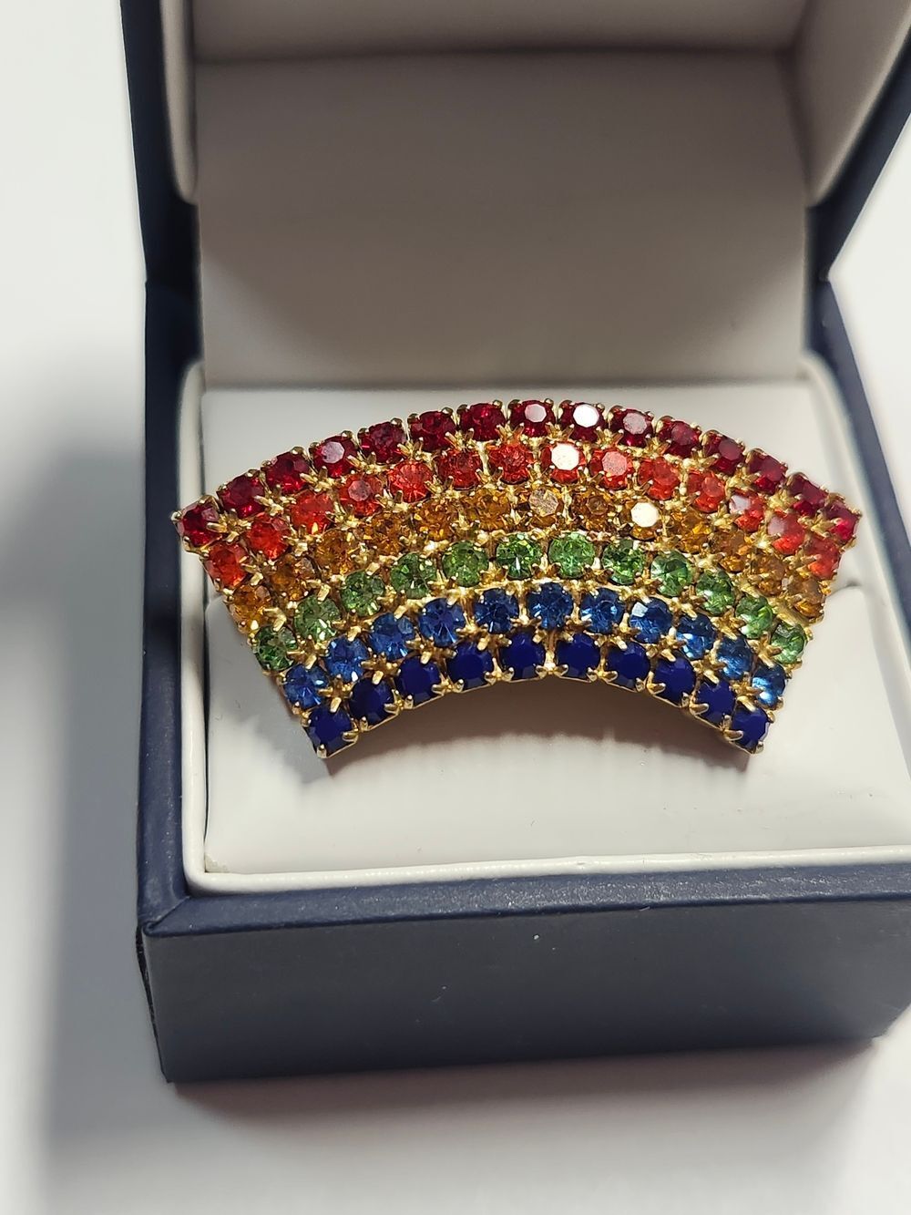 Vintage Gold-Tone Rainbow Crystal Brooch - Multicolor